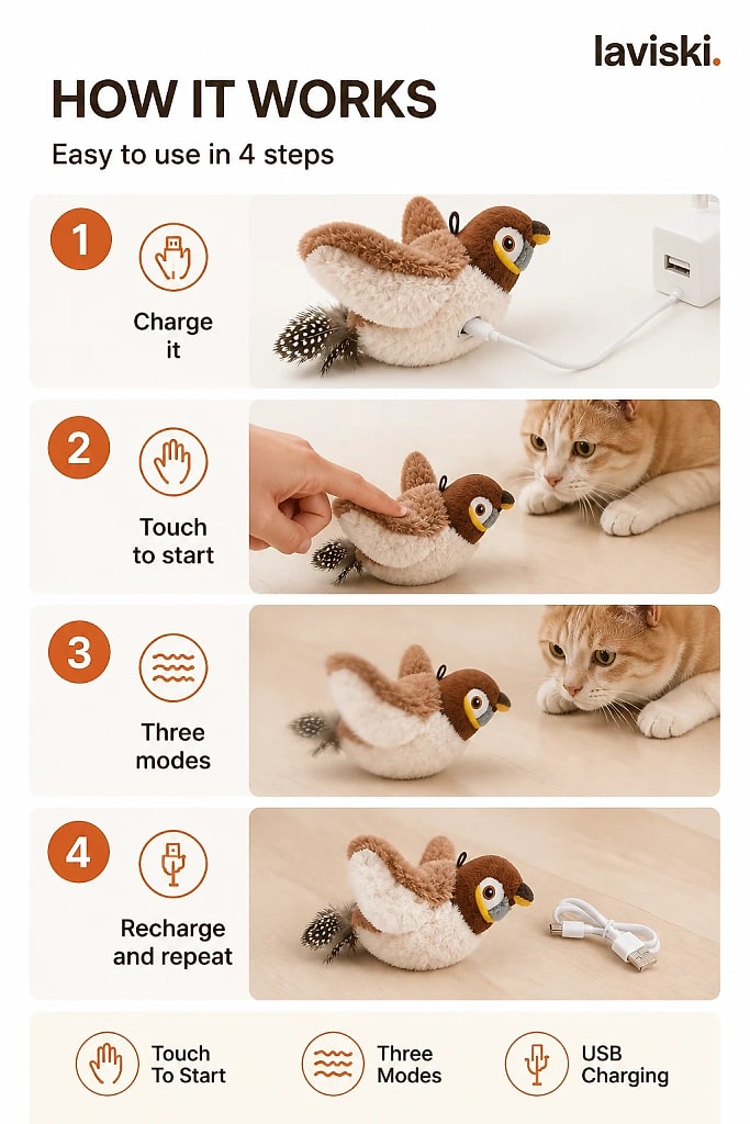 Pipia Flapping Bird Cat Toy, how to unpack and set it up