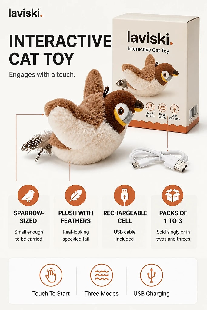 Pipia Flapping Bird Cat Toy, materials and construction detail