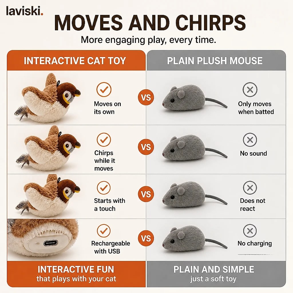 Pipia Flapping Bird Cat Toy, compared with the usual alternative