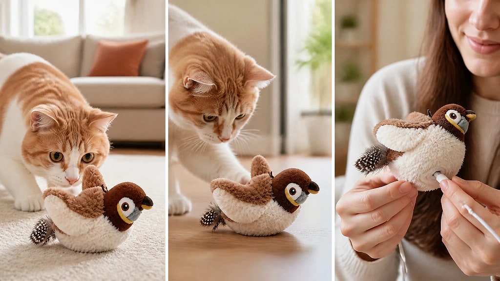 Pipia Flapping Bird Cat Toy, shown in use at home