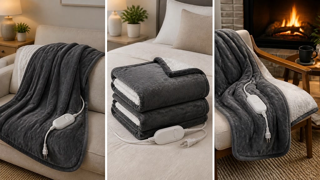 Plaida Heated Sofa Throw, shown in use at home