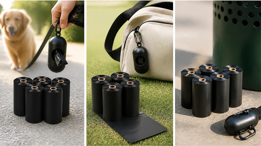 Purga Thickened Waste Bags, Five Rolls, shown in use at home