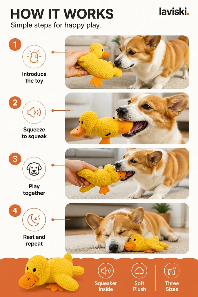 Quacka Squeaky Plush Duck, how to unpack and set it up
