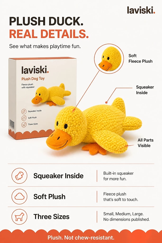 Quacka Squeaky Plush Duck, materials and construction detail