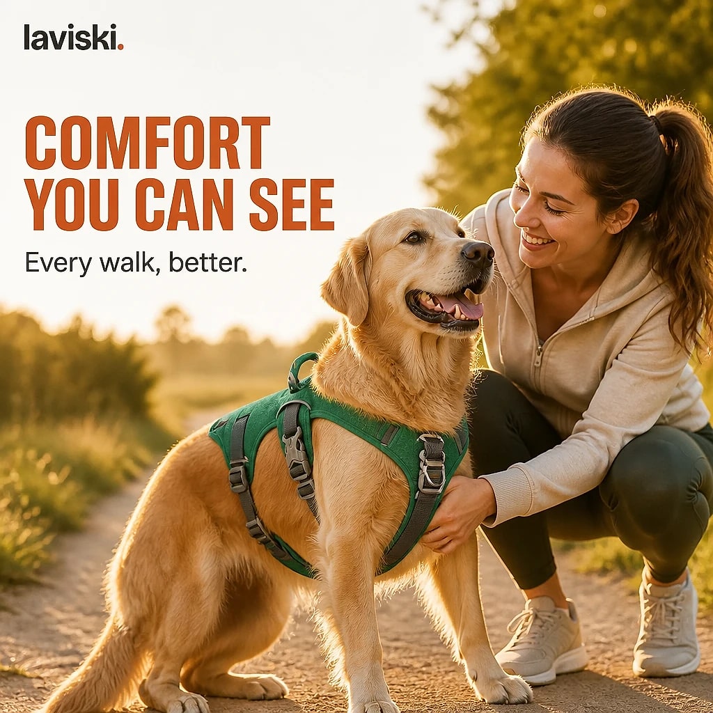 Ranova Padded Harness with Control Handle, in use, pet resting on it