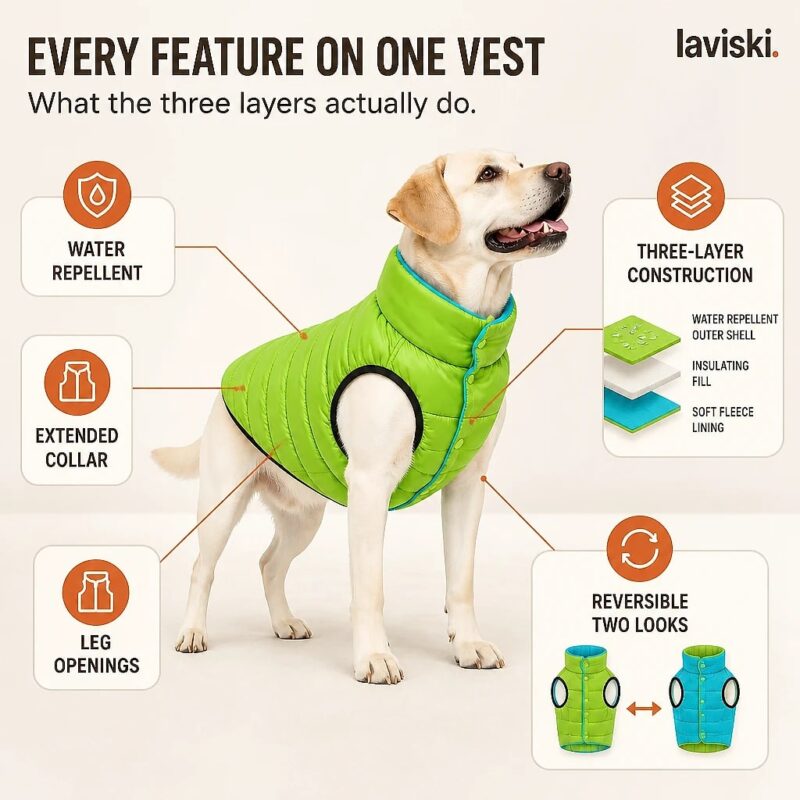 Reversa Reversible Winter Dog Vest, feature showcase