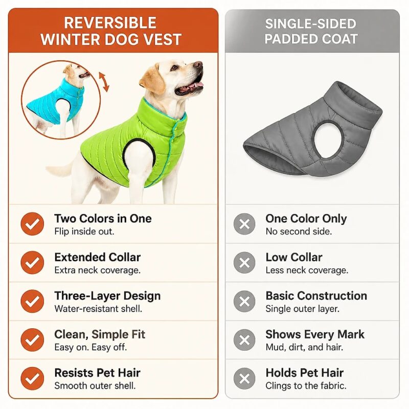 Reversa Reversible Winter Dog Vest, comparison