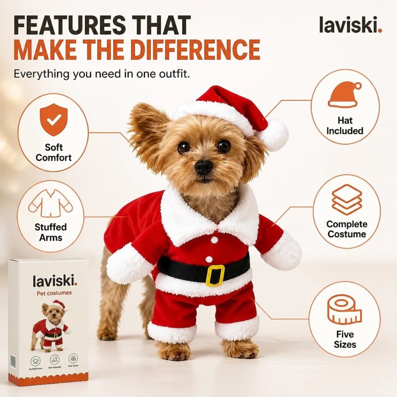 Santina Standing Santa Pet Costume, feature showcase