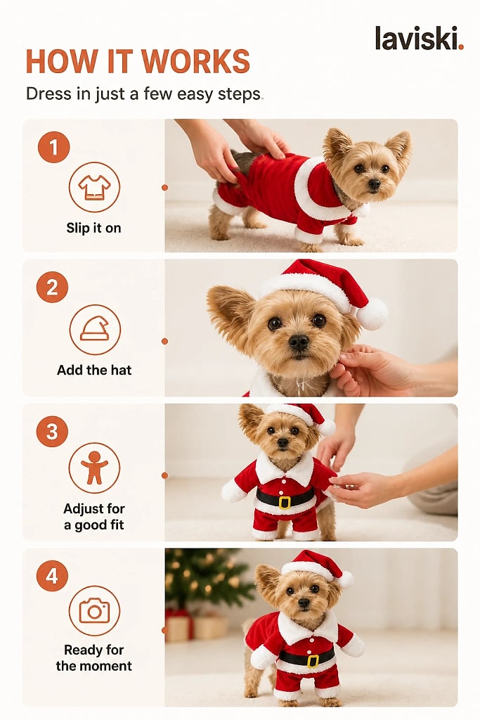 Santina Standing Santa Pet Costume, how to unpack and set it up
