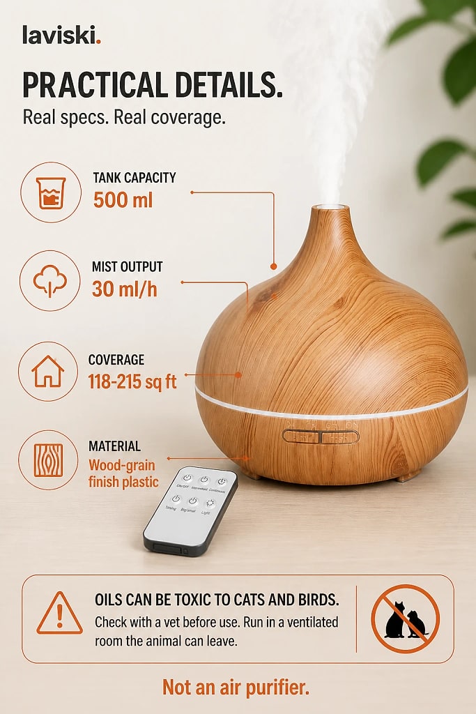 Silvana 500 ml Aroma Diffuser, materials and construction detail