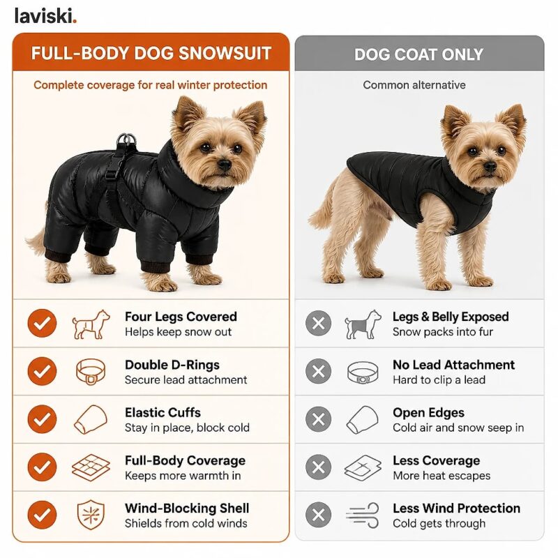 Snowva Full-Body Dog Snowsuit, comparison