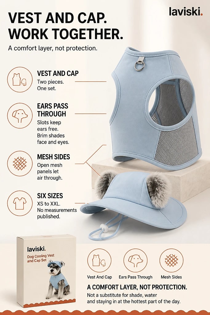Solara Cool Touch Vest and Sun Cap Set, materials and construction detail