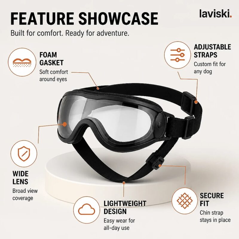 Solaris Adjustable Dog Goggles, feature showcase