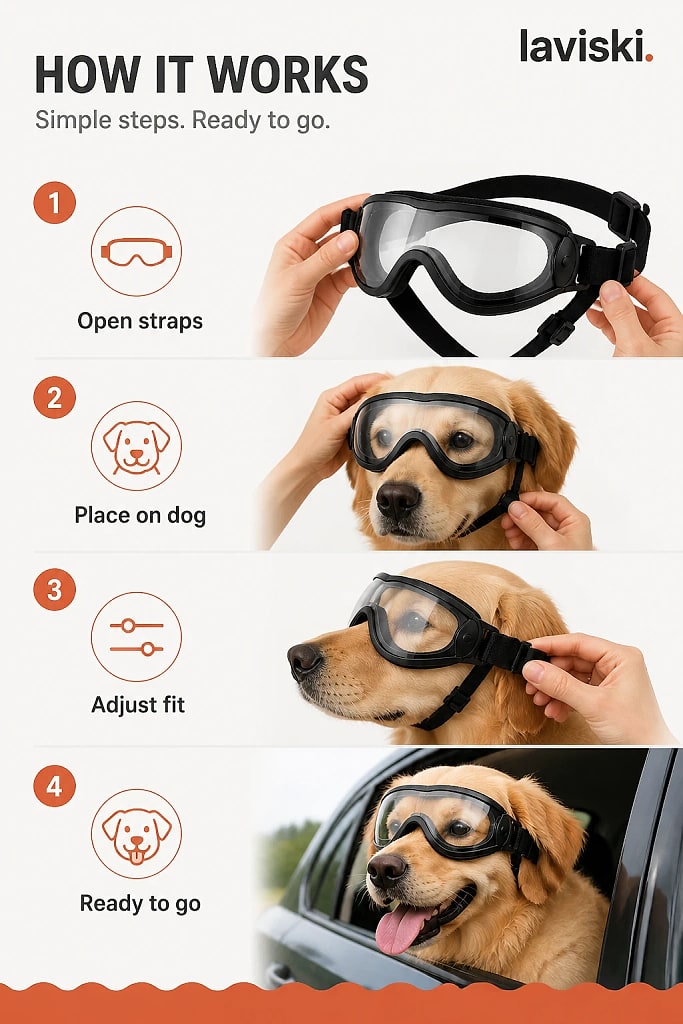 Solaris Adjustable Dog Goggles, how to unpack and set it up