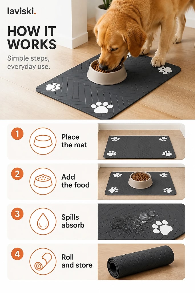 Sorbia Absorbent Pet Feeding Mat, how to unpack and set it up