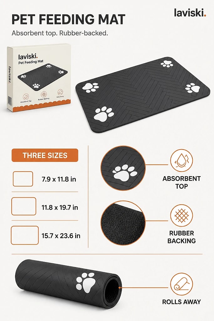 Sorbia Absorbent Pet Feeding Mat, materials and construction detail