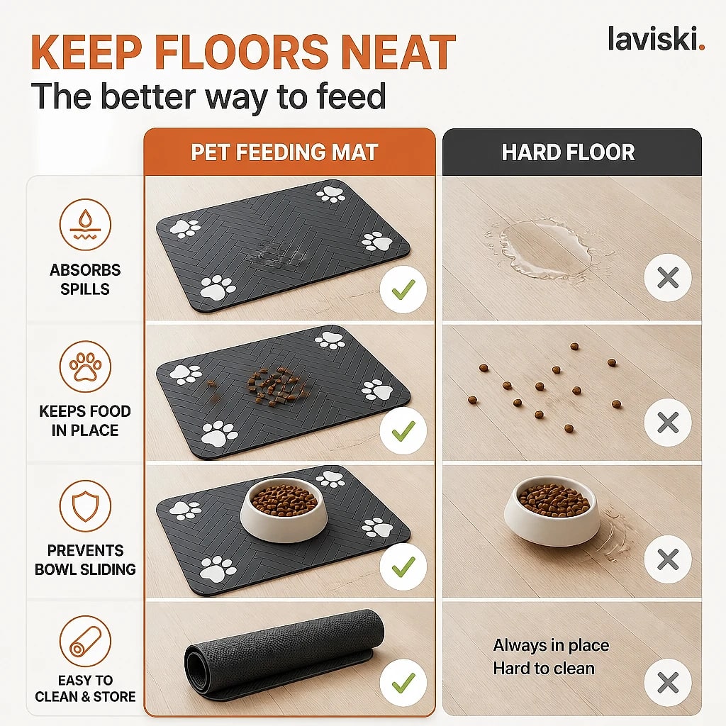 Sorbia Absorbent Pet Feeding Mat, compared with the usual alternative