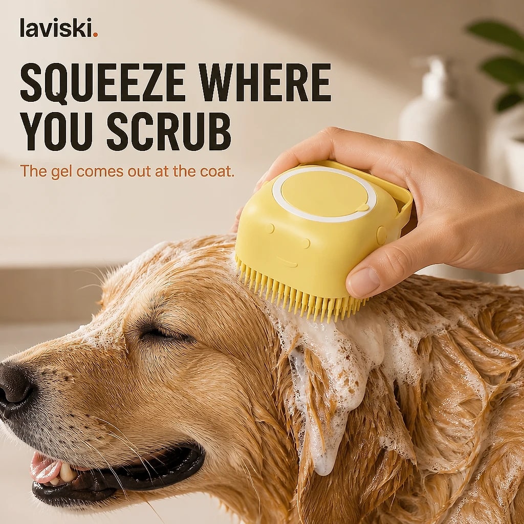 Sudsa Silicone Bath Brush with Shampoo Inside, shown in a home setting