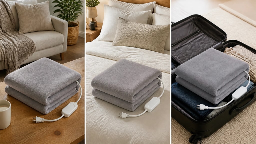 Termina Plush Heated Blanket, shown in use at home