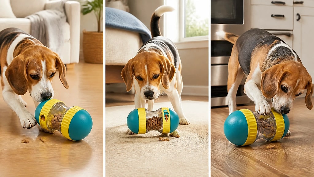 Tumbla Treat Dispensing Wobbler, shown in use at home