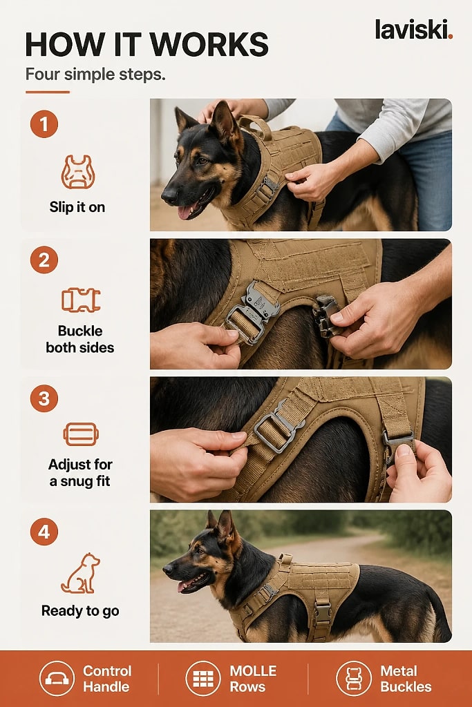 Valtra Tactical MOLLE Dog Harness, how to unpack and set it up