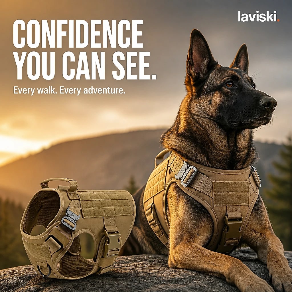 Valtra Tactical MOLLE Dog Harness, shown in a home setting