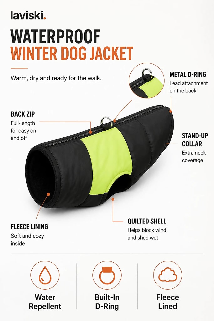 Vantra Waterproof Winter Dog Jacket, materials and construction detail