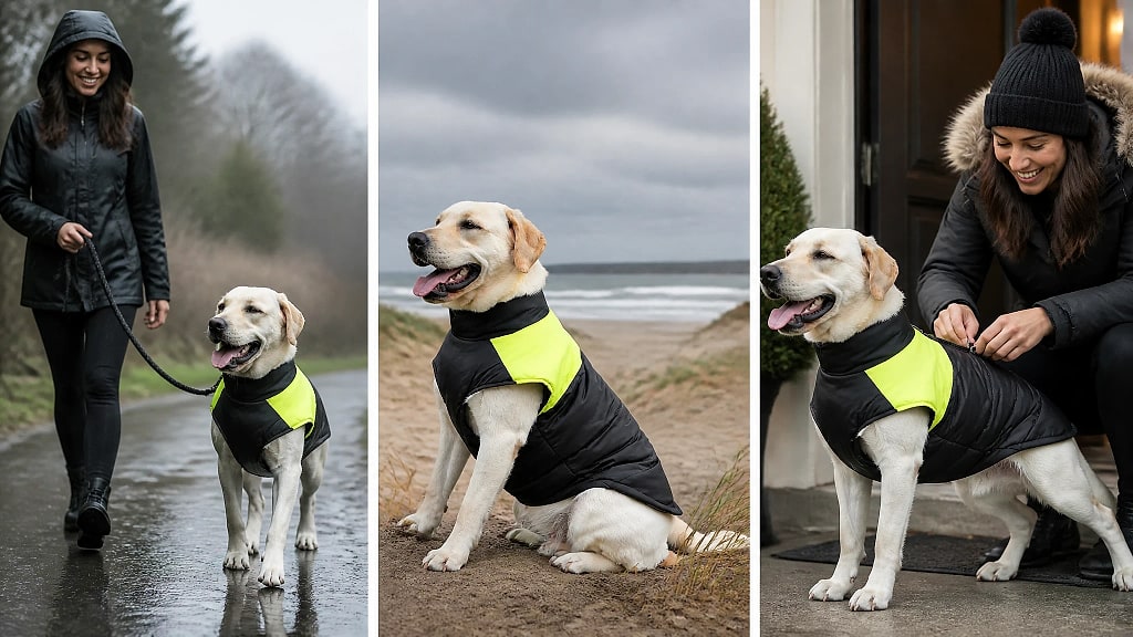 Vantra Waterproof Winter Dog Jacket, shown in use at home