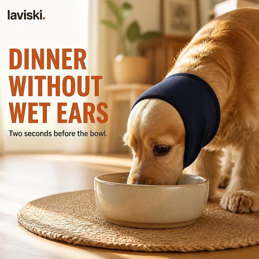 Velora Dog Ear Snood, in use, pet resting on it