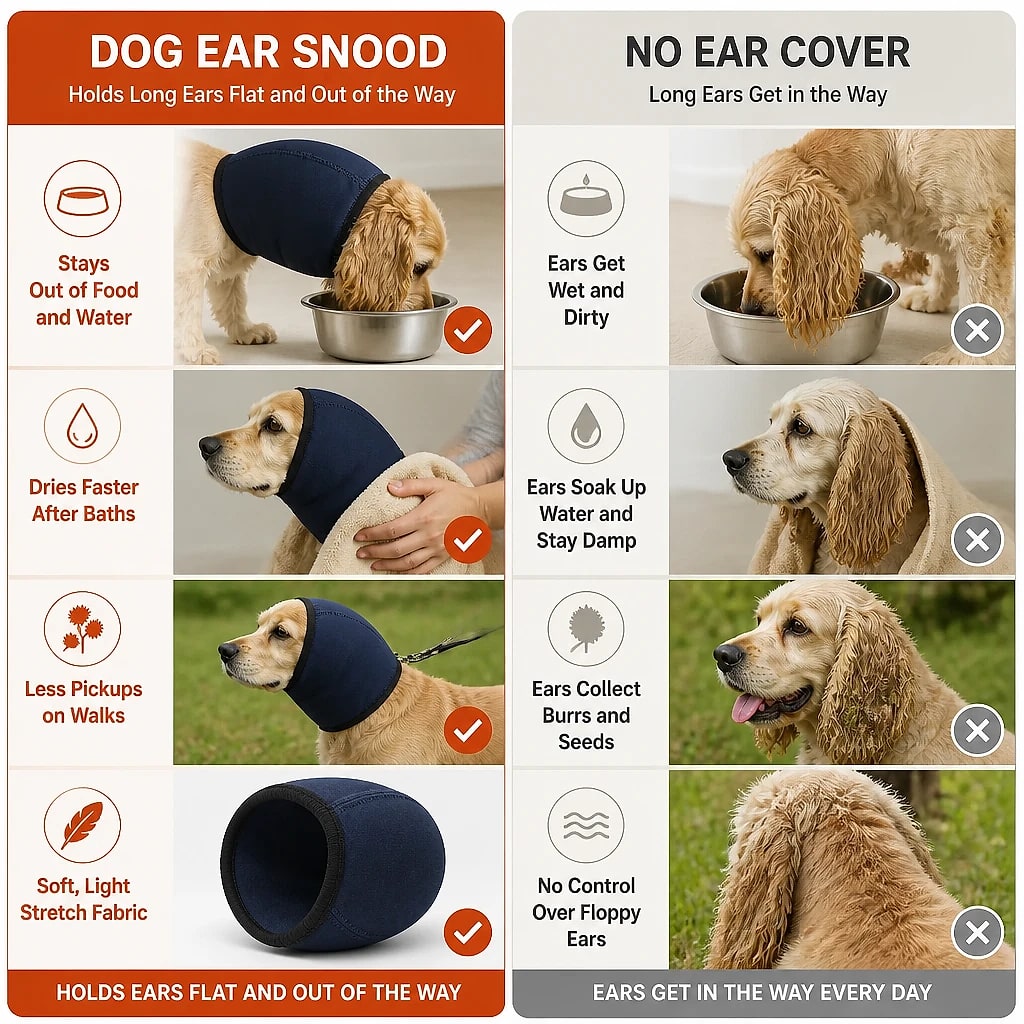 Velora Dog Ear Snood, compared with the usual alternative