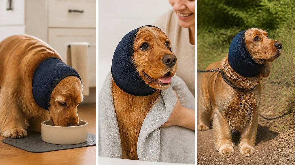 Velora Dog Ear Snood, shown in use at home