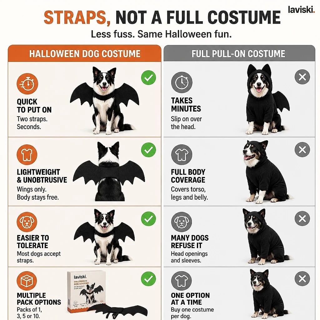 Vespera Felt Bat Wings for Dogs, compared with the usual alternative