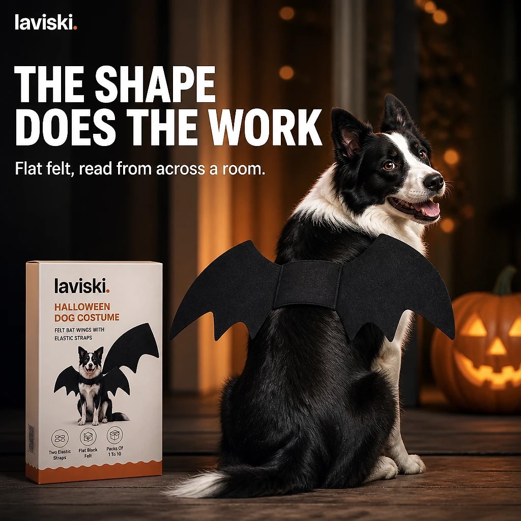 Vespera Felt Bat Wings for Dogs, shown in a home setting