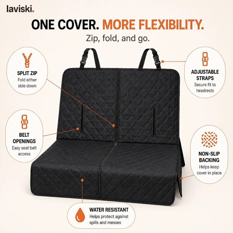 Viatra Split-Zip Car Bench Cover, feature showcase