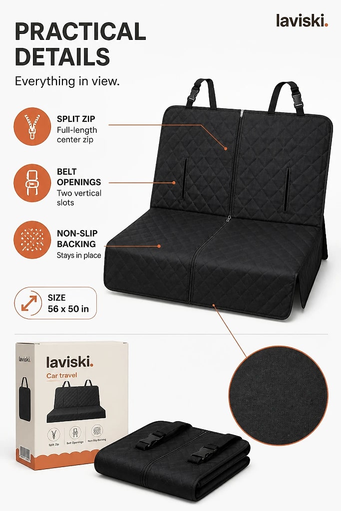 Viatra Split Zip Car Bench Cover, materials and construction detail