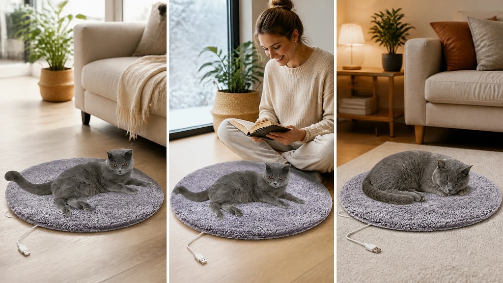 Voltera USB Heated Pet Mat, shown in use at home