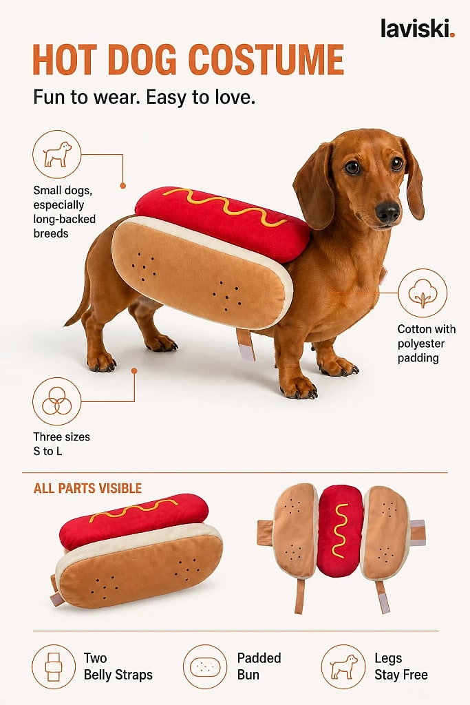 Wienna Hot Dog Pet Costume, materials and construction detail