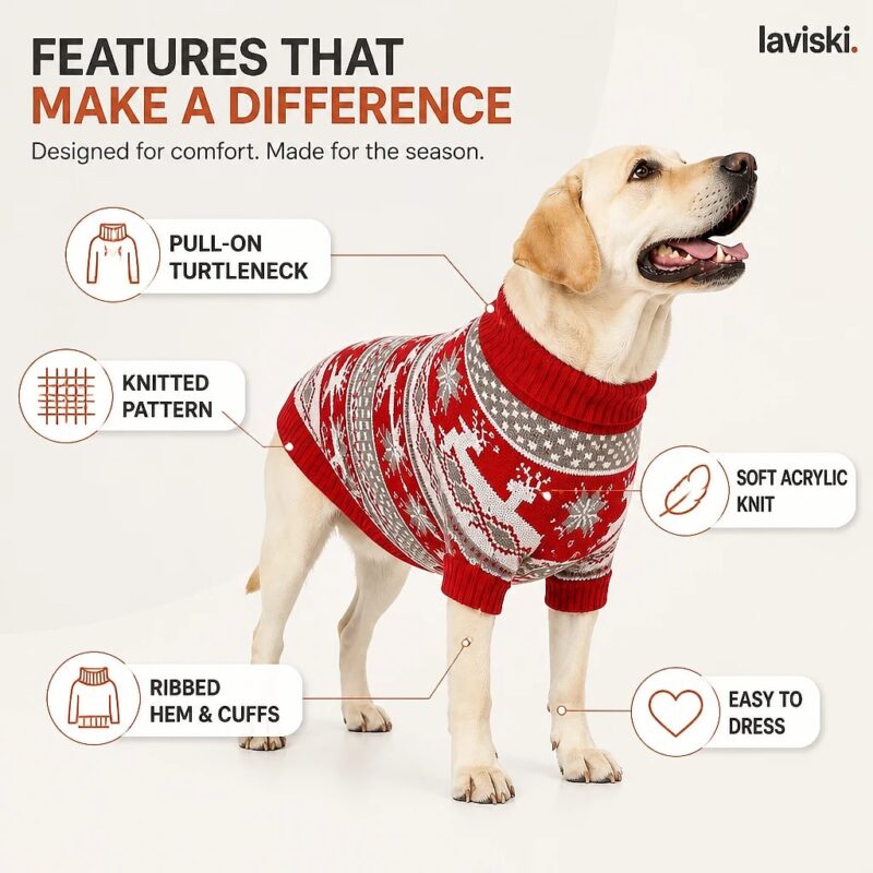 Yulora Reindeer Knit Dog Sweater, feature showcase