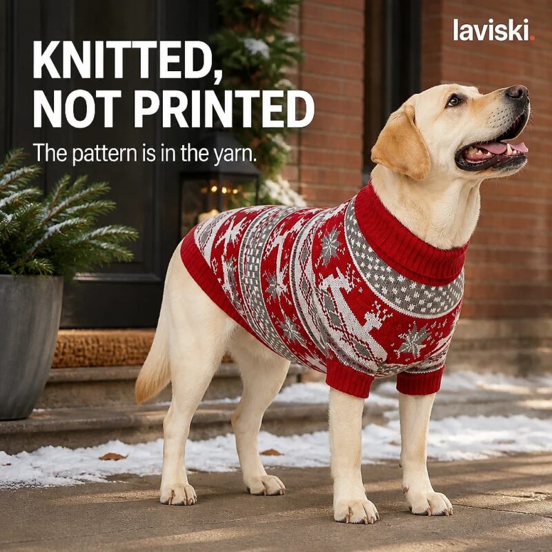 Yulora Reindeer Knit Dog Sweater, trust / durability