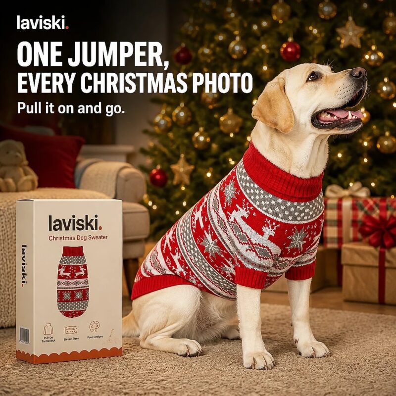 Yulora Reindeer Knit Dog Sweater, closing hero