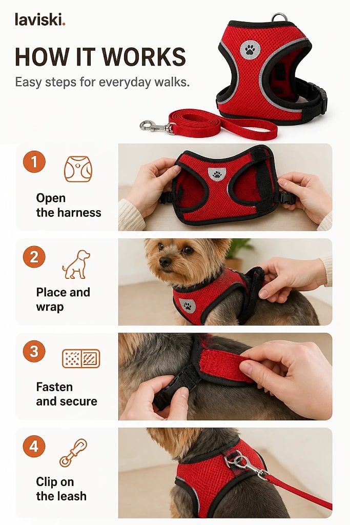 Zephira Mesh Dog Harness and Leash Set, how to unpack and set it up