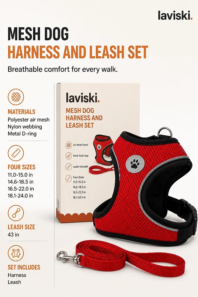 Zephira Mesh Dog Harness and Leash Set, materials and construction detail